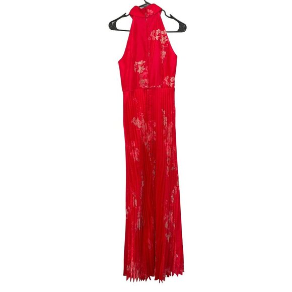 Taylor Red Pleated Halter Maxi Dress Size 2 NEW - Picture 8 of 9